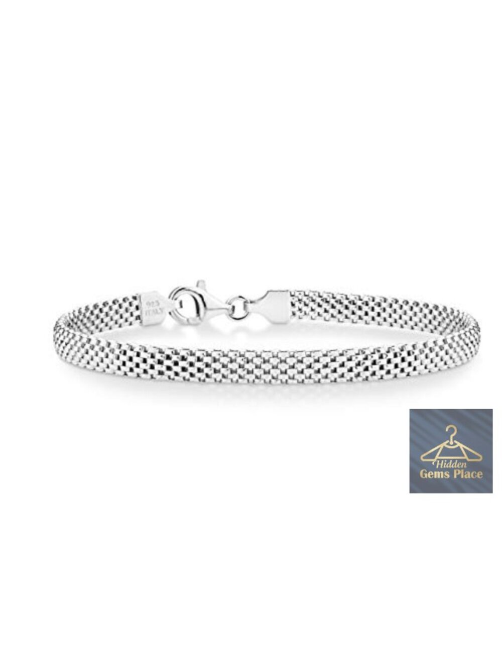 925 Sterling Silver 5mm Mesh Link Chain Bracelet for Women